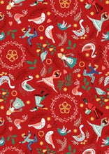 Load image into Gallery viewer, Gold Metallic on Red - The 12 Days of Christmas - Lewis &amp; Irene - yard quilting fabric - digiprint fabric digital