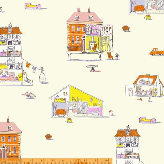Cream Dollhouse - Lucky Rabbit - Heather Ross - Windham Fabrics - half yard quilting fabric
