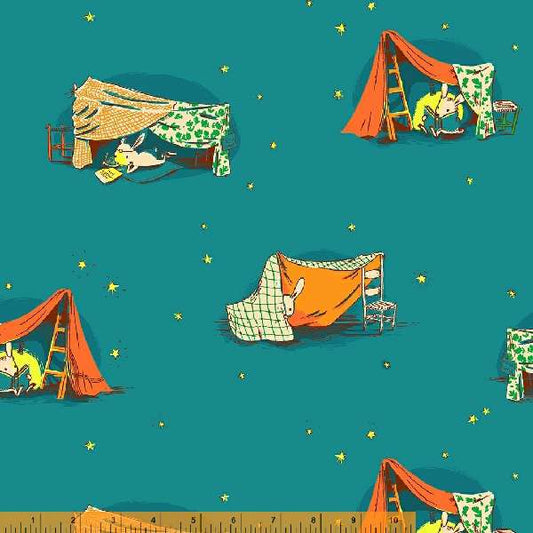 Aqua Quilt Tent - Lucky Rabbit - Heather Ross - Windham Fabrics - half yard quilting fabric