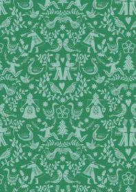 The 12 Days of Christmas Mirrored on Green - The 12 Days of Christmas - Lewis & Irene - yard quilting fabric - digiprint fabric digital