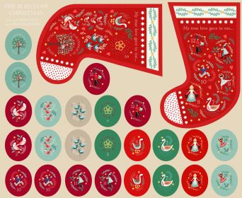 Stocking Panel- The 12 Days of Christmas - Lewis & Irene - quilting fabric panel - digiprint fabric digital