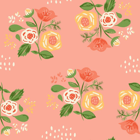 Bouquet Pink Lawn - Vintage 74 - Monaluna Organic Fabric - GOTS certified organic cotton poplin - floral - 44" wide