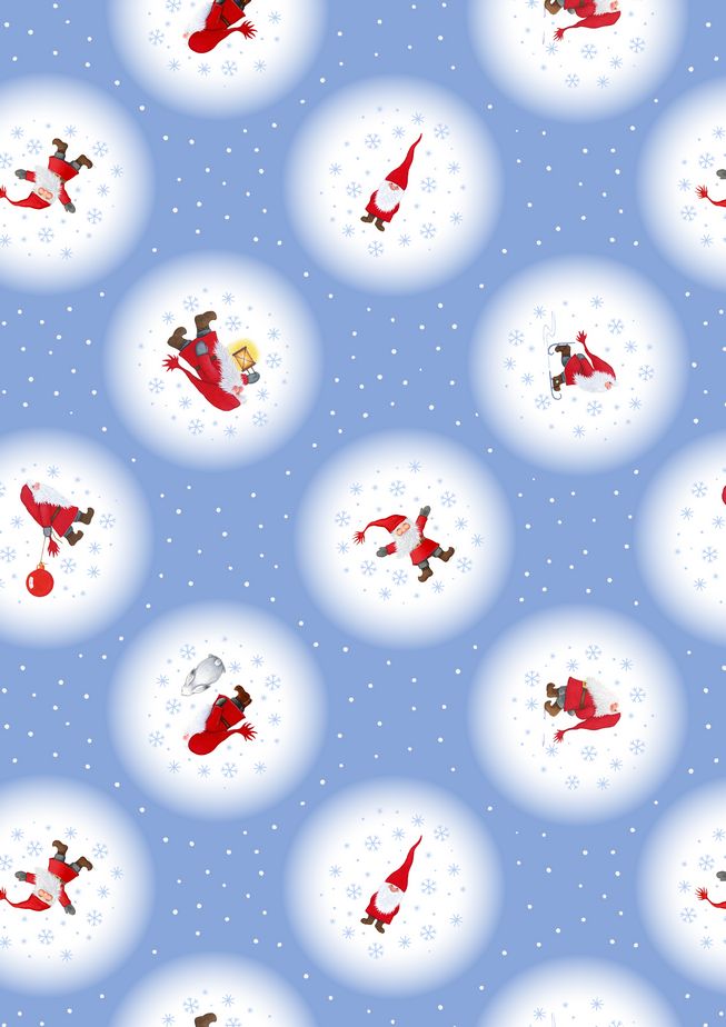 Tomte Snowballs on Icy Blue - Keep Believing - Lewis & Irene - yard quilting fabric - digiprint fabric digital