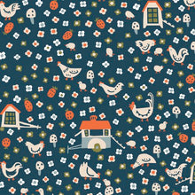Load image into Gallery viewer, Chicken Coop Night - Barnyard - Little House Cottons - GOTS certified organic cotton poplin - floral - 44&quot; wide