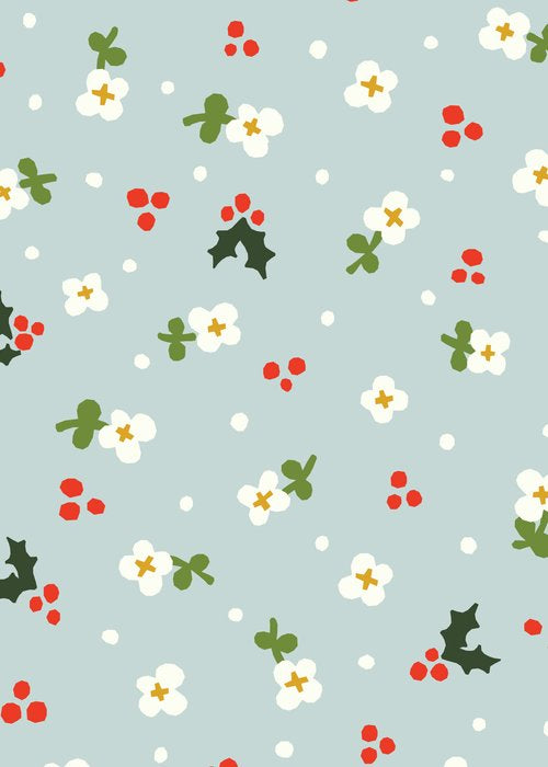 Holly Ice - Christmas Sweater - Little House Cottons - GOTS certified organic cotton poplin - floral - 44" wide