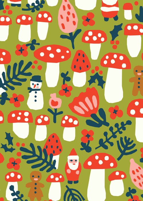 Little Santa Moss - Christmas Sweater - Little House Cottons - GOTS certified organic cotton poplin - floral - 44" wide