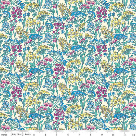 High Summer Flower Show Yorkshire Meadow B - Riley Blake Designs half yard fabric - Liberty of London pink yellow