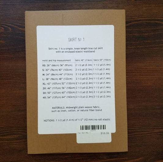The back of the pattern packaging, showing sizing information and yardage requirements