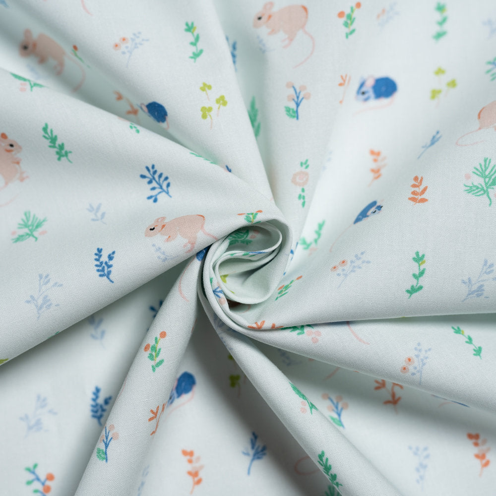 Little One Poplin - Kitty Garden - Jenny Ronen - Birch Fabrics half yard - 180 thread count GOTS certified organic quilting cotton