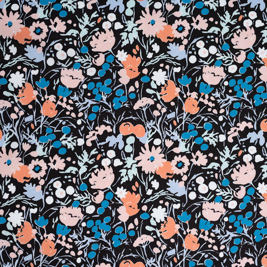 Wildflowers Midnight Poplin - Kitty Garden - Jenny Ronen - Birch Fabrics - 180 thread count GOTS certified organic quilting cotton