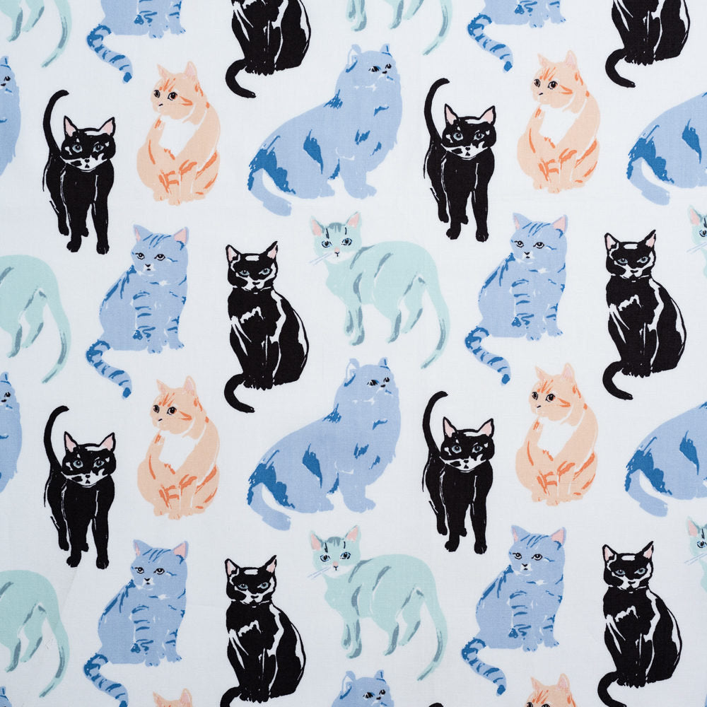 Miau Poplin - Kitty Garden - Jenny Ronen - Birch Fabrics - 180 thread count GOTS certified organic quilting cotton - cat fabric