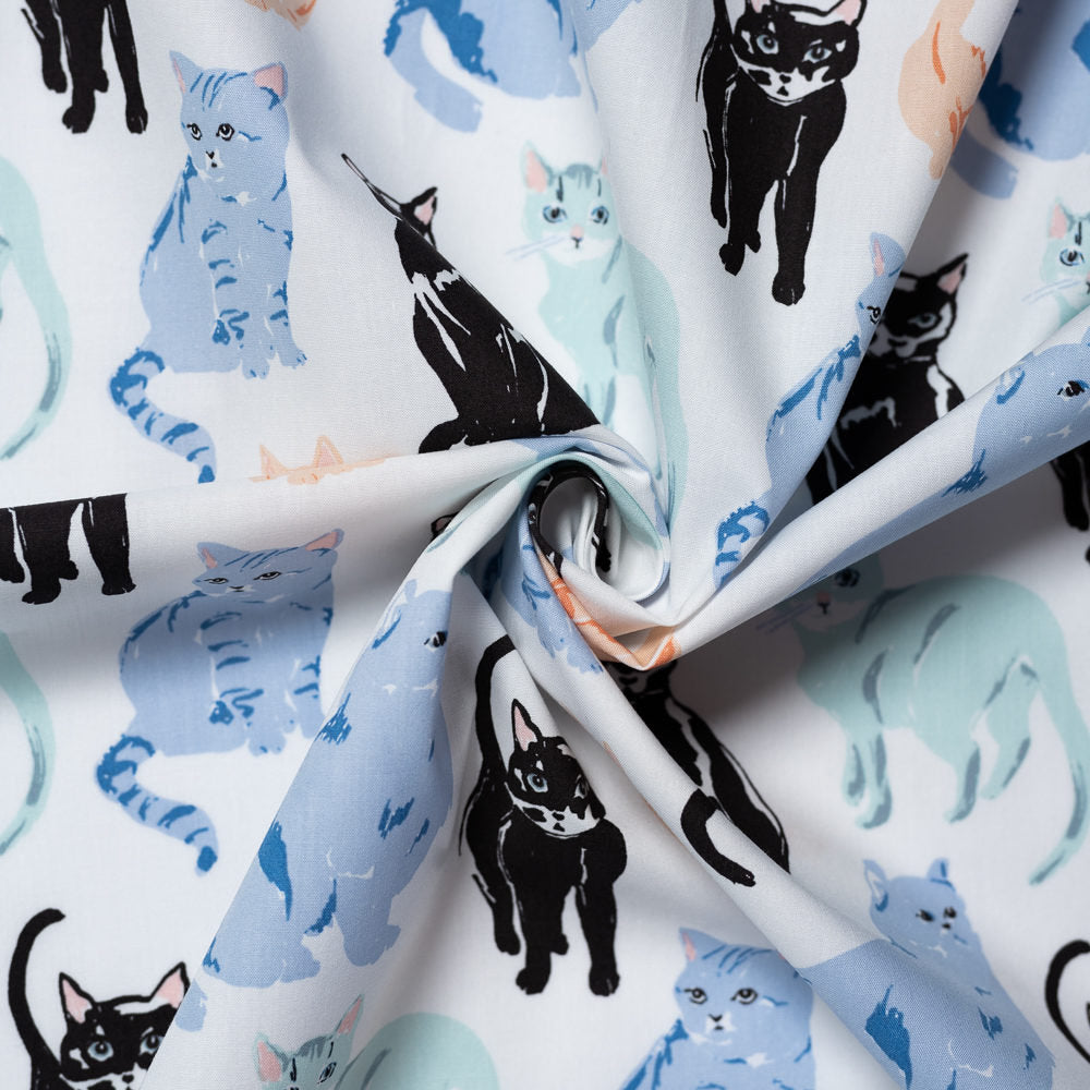Miau Poplin - Kitty Garden - Jenny Ronen - Birch Fabrics - 180 thread count GOTS certified organic quilting cotton - cat fabric