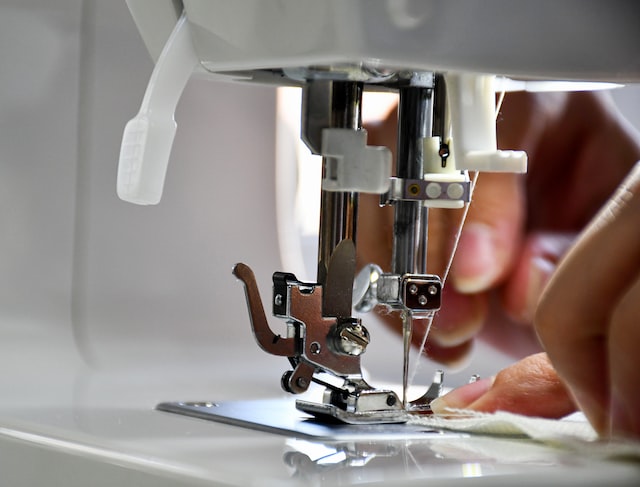 close up of a sewing machine presser foot